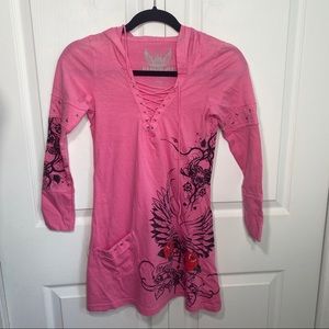 Kimikal Long Sleeve V-Criss Cross Hoodie